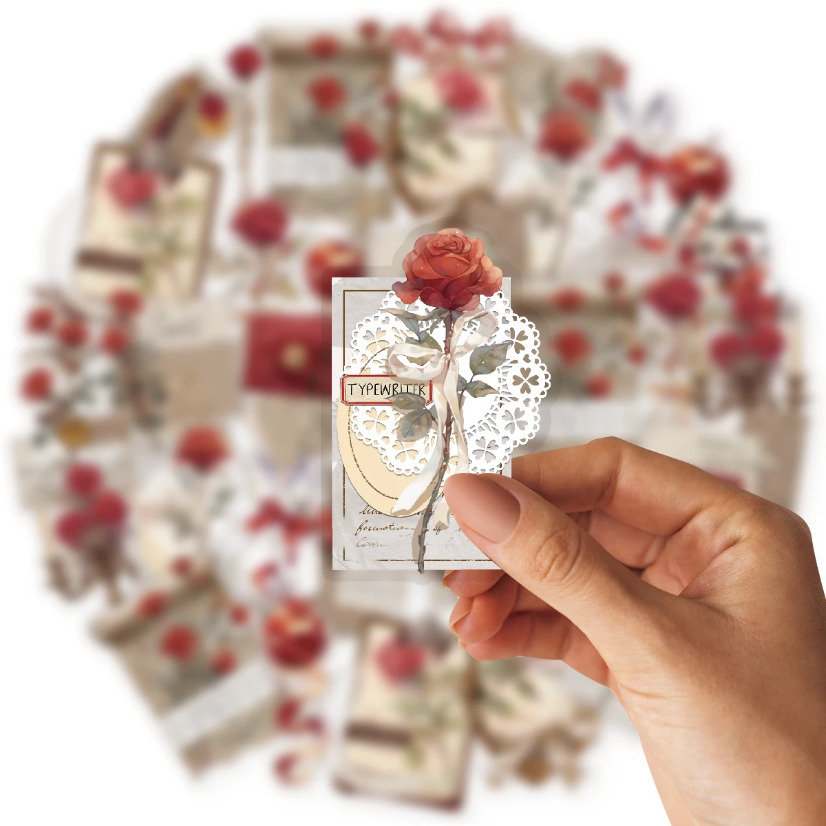 Etori Life Red Enchanting Rose Red Love Letter Vintage Journal Pattern Stickers for Scrapbooking Supplies, Photo Albums, Room Decoration, Envelopes, Magazines, Student Stationery, DIY Crafts, Children's Stickers, Die-Cut Crafts