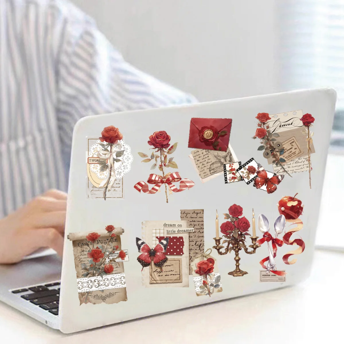 Etori Life Red Enchanting Rose Red Love Letter Vintage Journal Pattern Stickers for Scrapbooking Supplies, Photo Albums, Room Decoration, Envelopes, Magazines, Student Stationery, DIY Crafts, Children's Stickers, Die-Cut Crafts