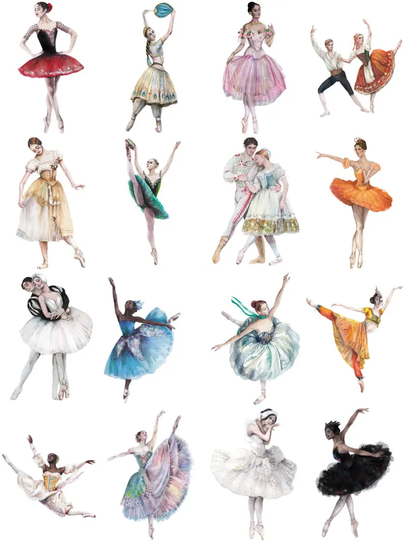 16Pcs/Pack Retro Ballet Girls Dancing Vintage Sticker DIY Craft Scrapbooking Album Junk Journal Decorative Stickers