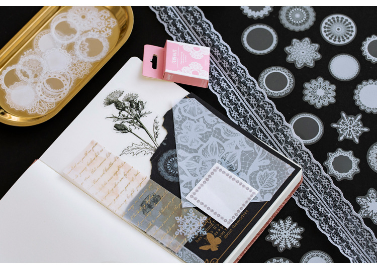 50pcs Kawaii Vintage Lace Flower Stationery Stickers Cute Girl DIY Craft Decorative Art Scrapbooking Album Supplies