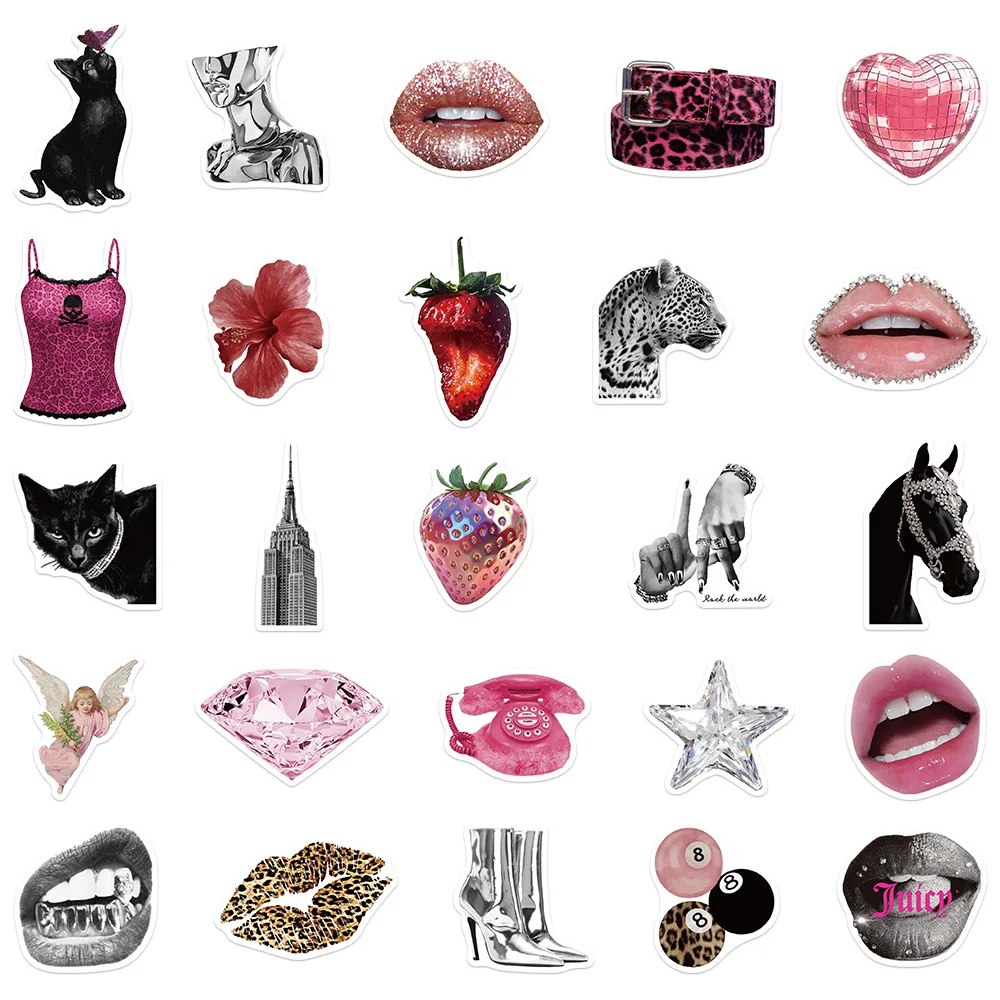 10/30/50PCS Sweet Cool Y2K Hot Girl Retro Punk Aesthetics Stickers Laptop Skateboard Scrapbooking Phone Luggage Sticker