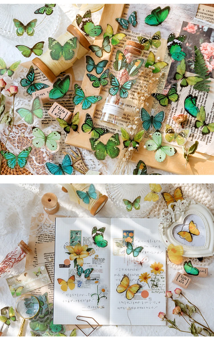 40Pcs/lot Butterfly Stickers Scrapbooking Bullet Journaling Toy Retro Craft Deco Album DIY Stationery Stickers Waterproof