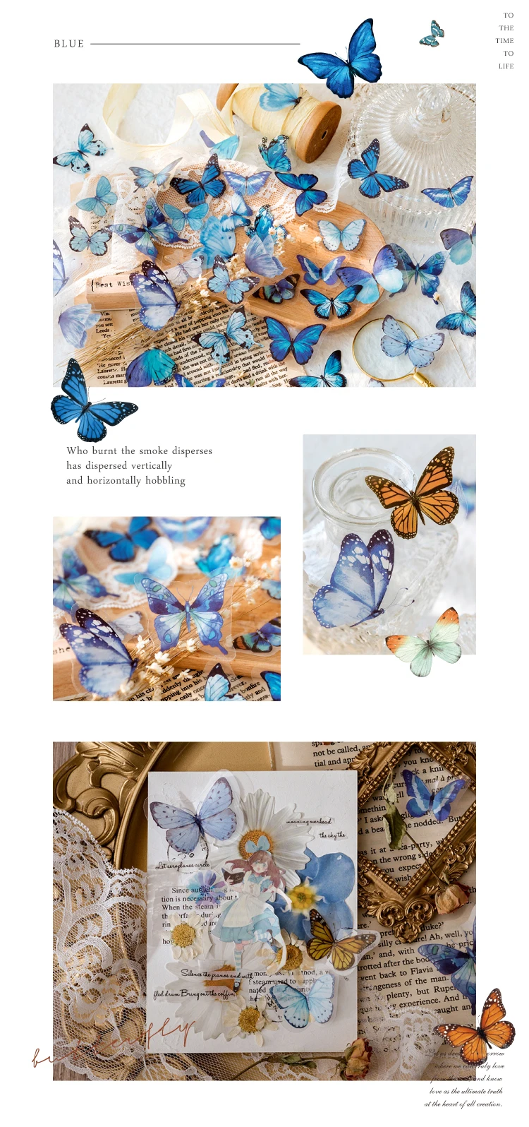 40Pcs/lot Butterfly Stickers Scrapbooking Bullet Journaling Toy Retro Craft Deco Album DIY Stationery Stickers Waterproof