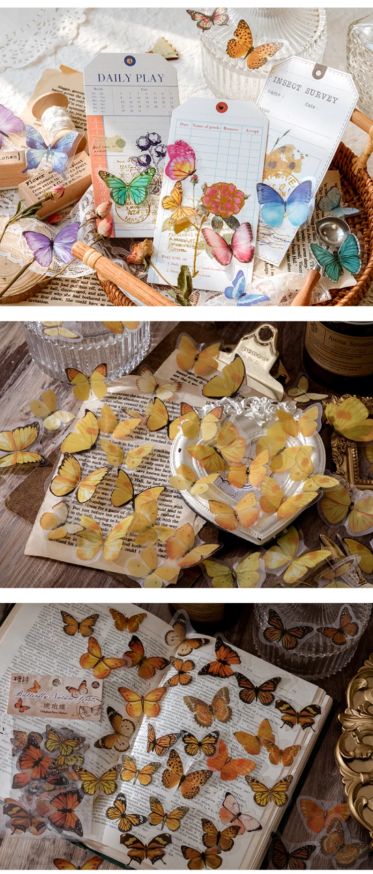 40Pcs/lot Butterfly Stickers Scrapbooking Bullet Journaling Toy Retro Craft Deco Album DIY Stationery Stickers Waterproof