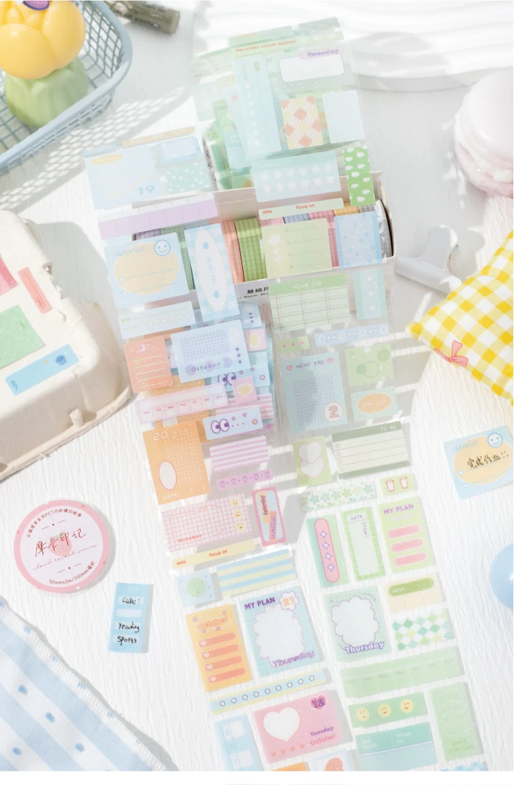 Journal GO 5x200cm Label Mark Daily PET Tape Vintage Stickers for Journal Scrapbooking Planner Decoration Masking Tape Sticker