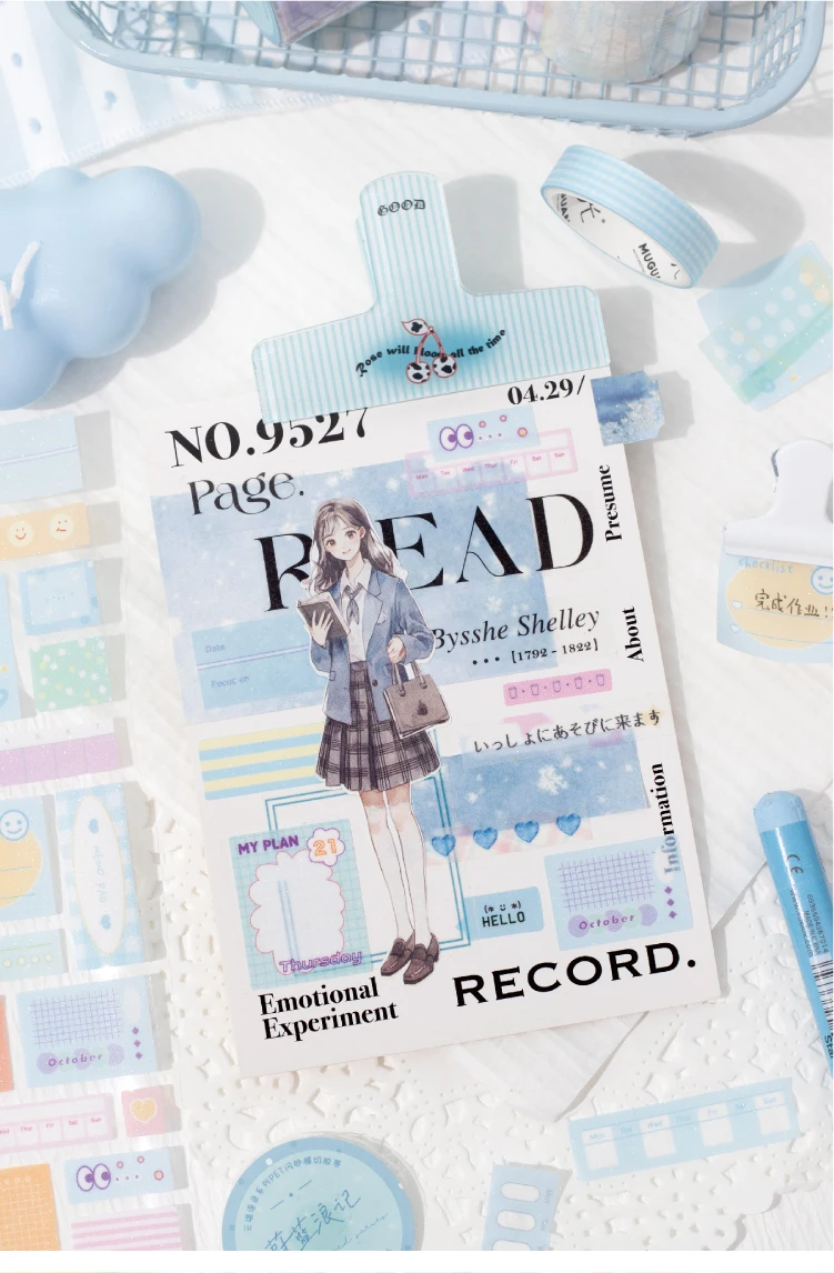 Journal GO 5x200cm Label Mark Daily PET Tape Vintage Stickers for Journal Scrapbooking Planner Decoration Masking Tape Sticker