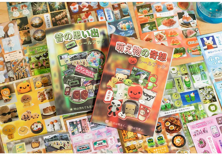 4style 20sheets Japanese Showa style Kawaii die-cutting sticker book DIY handmade lotus picking scrapbook decoration sticker