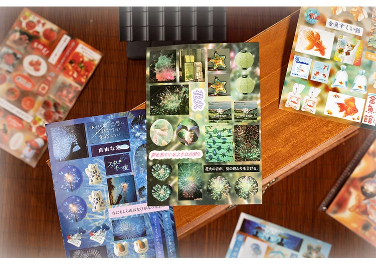 4style 20sheets Japanese Showa style Kawaii die-cutting sticker book DIY handmade lotus picking scrapbook decoration sticker