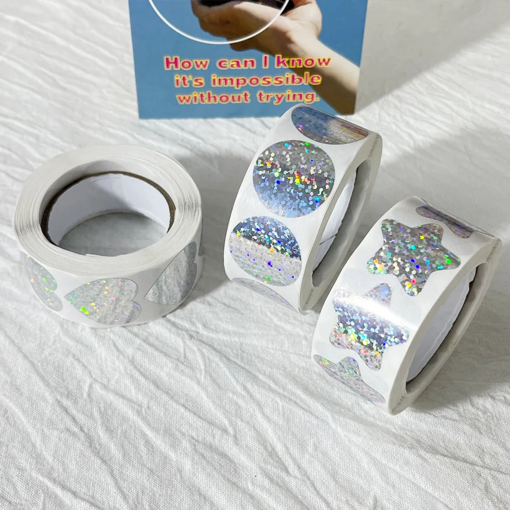 500pcs/roll Laser Blank Love Heart Stars Round Stickers Handmade Decoration Holiday Birthday Party Gift Sealing Label 1inch