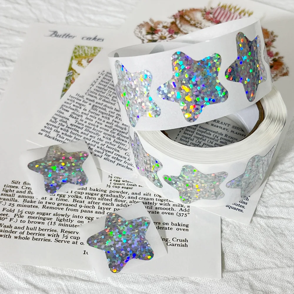 500pcs/roll Laser Blank Love Heart Stars Round Stickers Handmade Decoration Holiday Birthday Party Gift Sealing Label 1inch