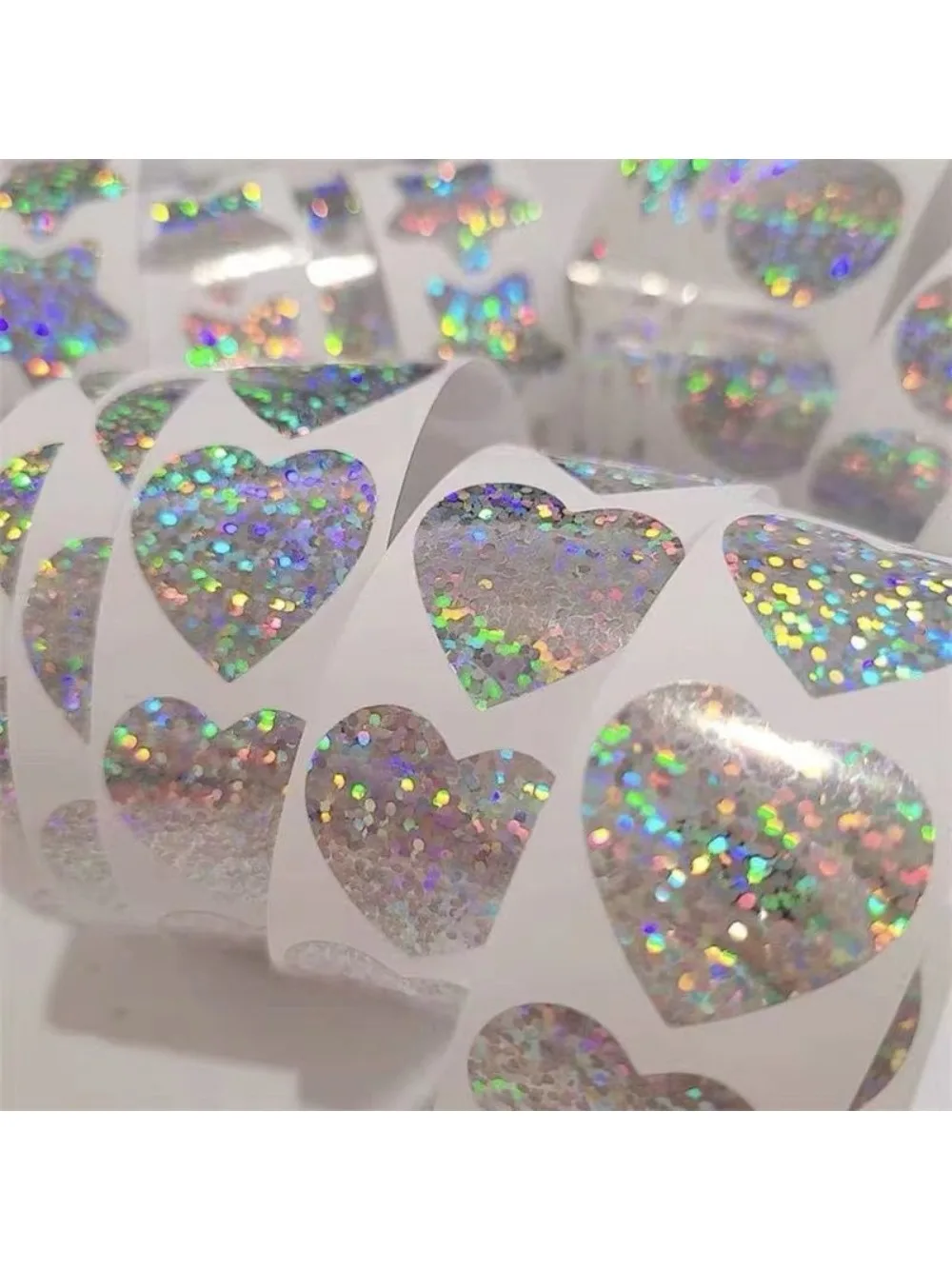 500pcs/roll Laser Blank Love Heart Stars Round Stickers Handmade Decoration Holiday Birthday Party Gift Sealing Label 1inch