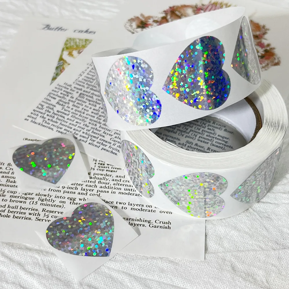 500pcs/roll Laser Blank Love Heart Stars Round Stickers Handmade Decoration Holiday Birthday Party Gift Sealing Label 1inch