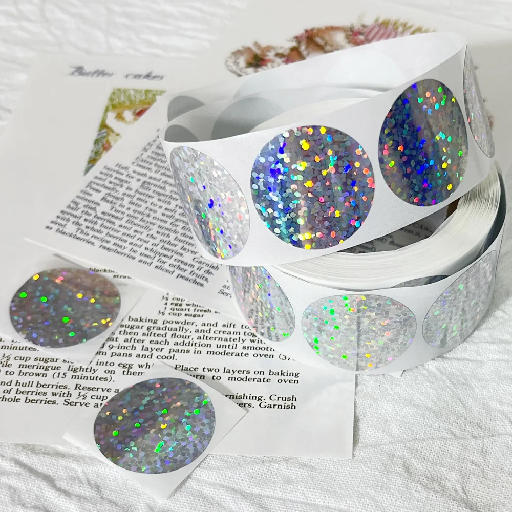 500pcs/roll Laser Blank Love Heart Stars Round Stickers Handmade Decoration Holiday Birthday Party Gift Sealing Label 1inch