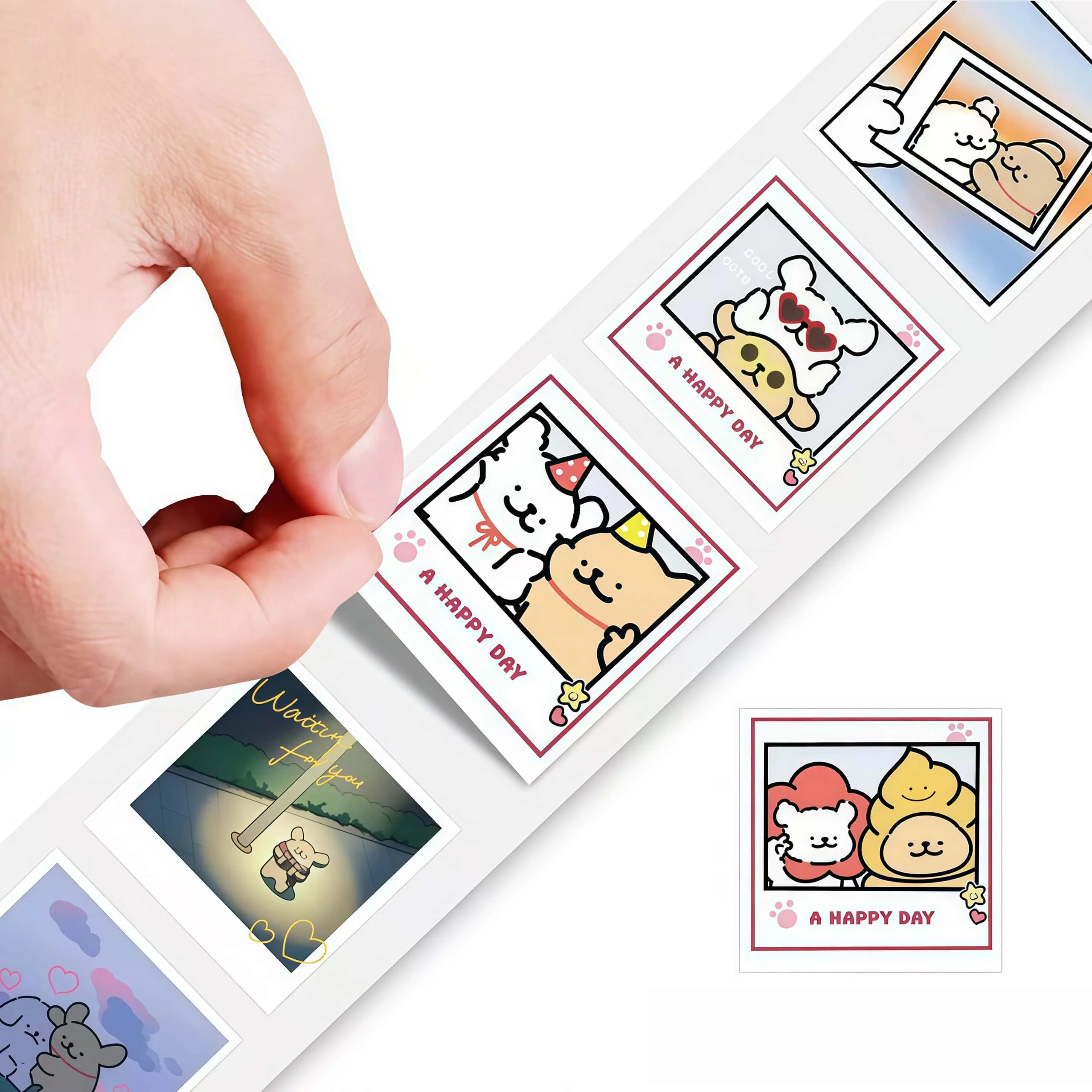 500Pcs Polaroid-Style Cute Cartoon Line Dog Sticker Roll, Adorable Scene Seal Decals for Decor, DIY & Gifts