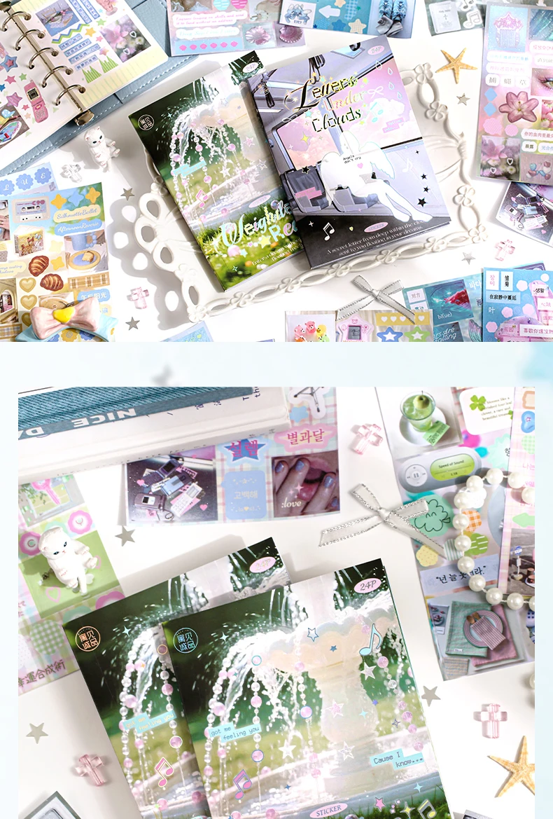 24/48 Sheets Die cut Stickers book Cartoon Aesthetics Decorative handmade Scrapbooking supplies Japanese Stationery Stickers