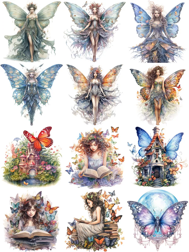 12Pcs/Pack Butterfly Elf Fairy Sticker DIY Craft Scrapbooking Album Junk Journal Decorative Stickers