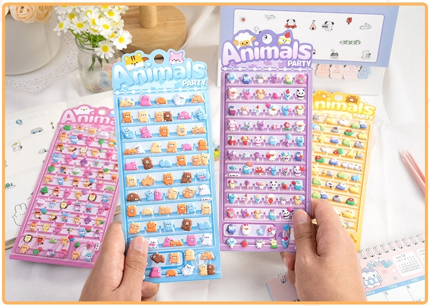 4 pcs/lot Happy Animals Party Kawaii 3D Stickers Scrapbooking DIY Journal Stationery Sticker Decor Aesthetic Art Supplies