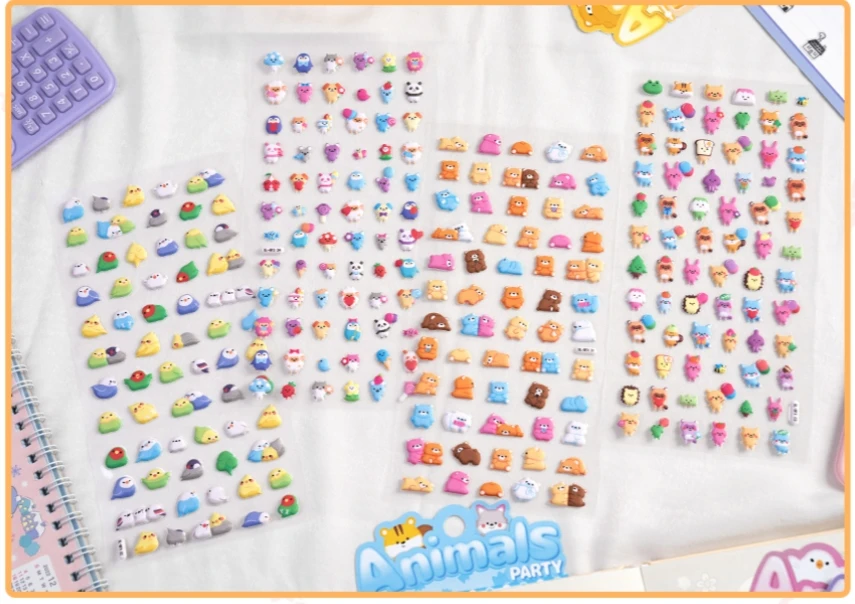 4 pcs/lot Happy Animals Party Kawaii 3D Stickers Scrapbooking DIY Journal Stationery Sticker Decor Aesthetic Art Supplies