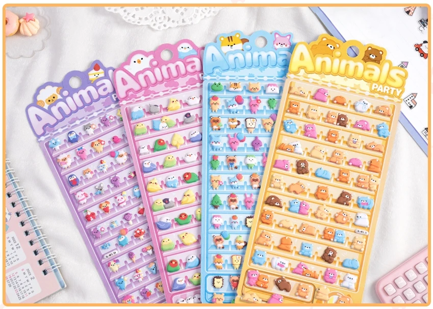 4 pcs/lot Happy Animals Party Kawaii 3D Stickers Scrapbooking DIY Journal Stationery Sticker Decor Aesthetic Art Supplies