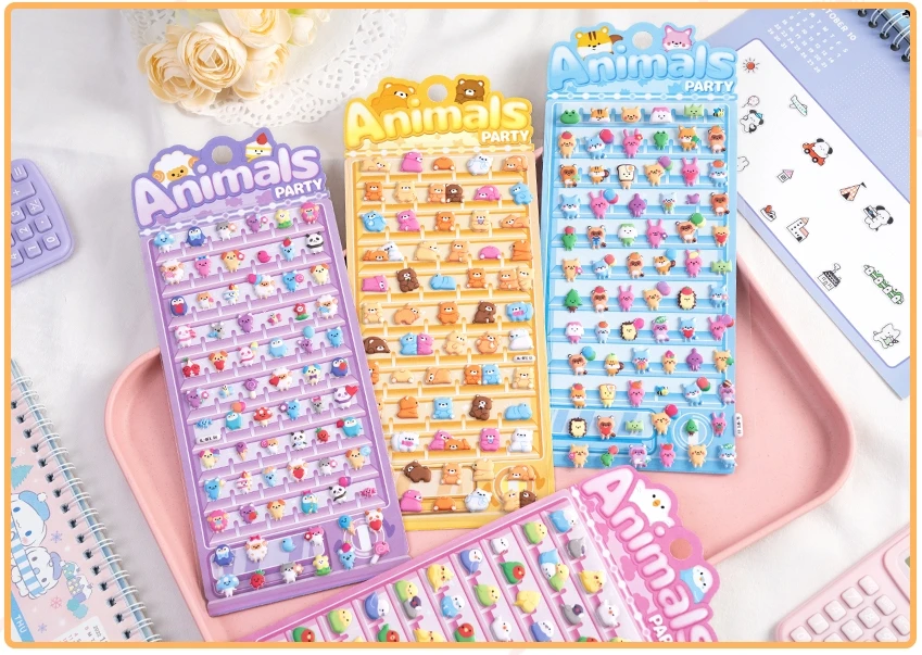 4 pcs/lot Happy Animals Party Kawaii 3D Stickers Scrapbooking DIY Journal Stationery Sticker Decor Aesthetic Art Supplies