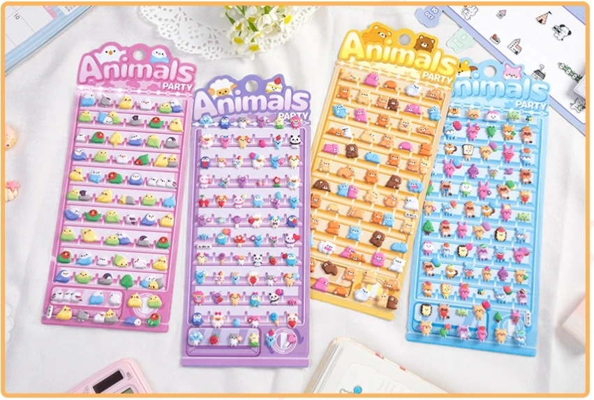 4 pcs/lot Happy Animals Party Kawaii 3D Stickers Scrapbooking DIY Journal Stationery Sticker Decor Aesthetic Art Supplies