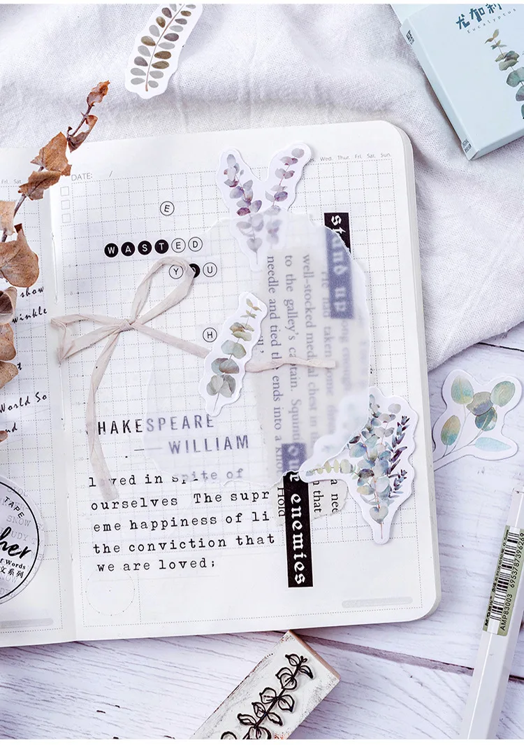 46pcs Kawaii Flower Poetry Stickers Cute Diary Labels DIY Scrapbooking Stationery Decorations