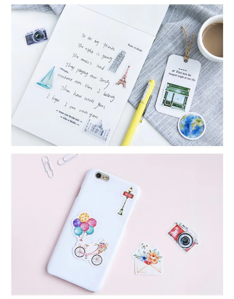 46pcs Kawaii Flower Poetry Stickers Cute Diary Labels DIY Scrapbooking Stationery Decorations