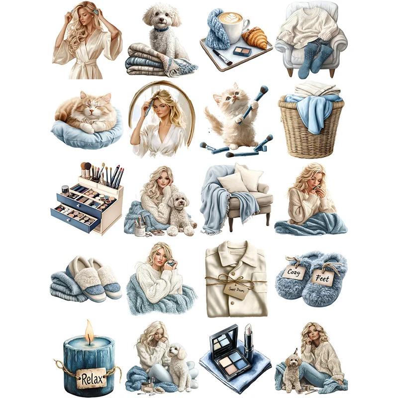 20Pcs/Pack Blue White Girl Sticker DIY Craft Scrapbooking Album Junk Journal Decorative Stickers