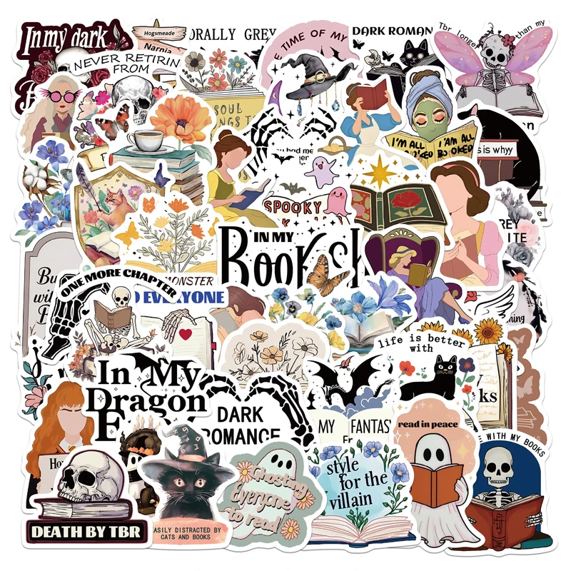 50PCS Aesthetic Dark Romance Reader Cartoon Bookish Stickers Aesthetic Decals Ipad Phone Laptop Diary Stickers Kids Toys Gifts