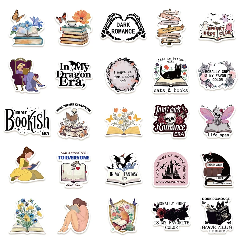 50PCS Aesthetic Dark Romance Reader Cartoon Bookish Stickers Aesthetic Decals Ipad Phone Laptop Diary Stickers Kids Toys Gifts