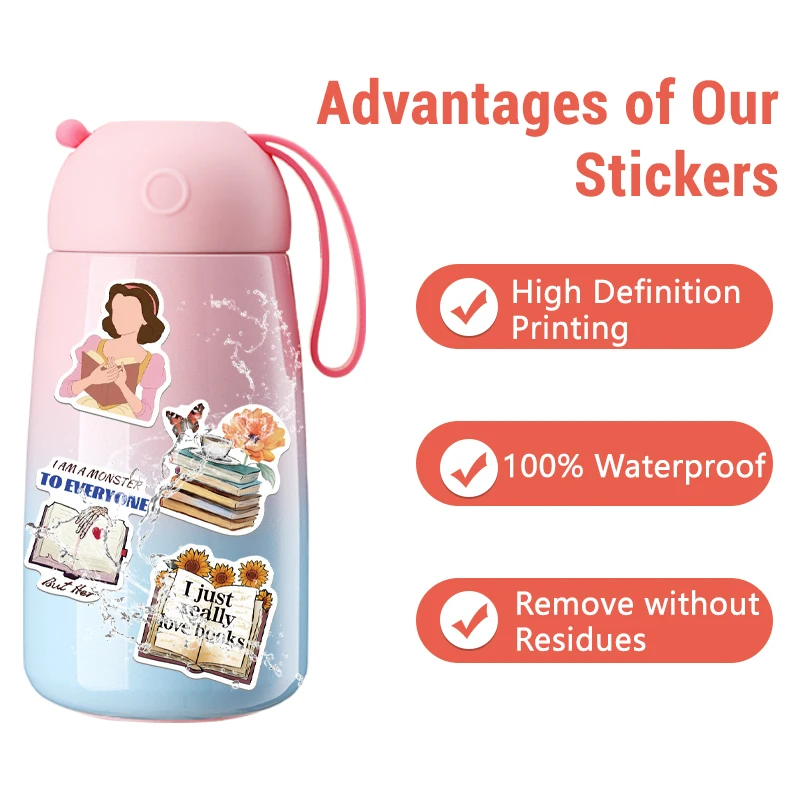 50PCS Aesthetic Dark Romance Reader Cartoon Bookish Stickers Aesthetic Decals Ipad Phone Laptop Diary Stickers Kids Toys Gifts