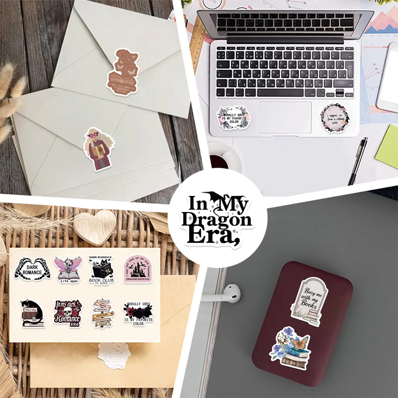 50PCS Aesthetic Dark Romance Reader Cartoon Bookish Stickers Aesthetic Decals Ipad Phone Laptop Diary Stickers Kids Toys Gifts