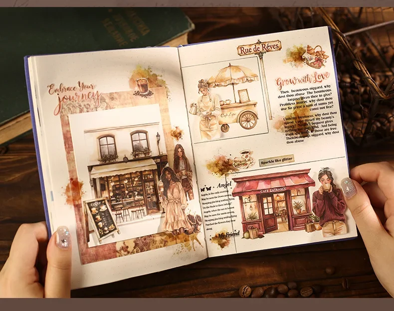 1pack/2pack 4 Styles Coffee Themed Sticker Books Café Stories Series DIY Journal Decor Materials