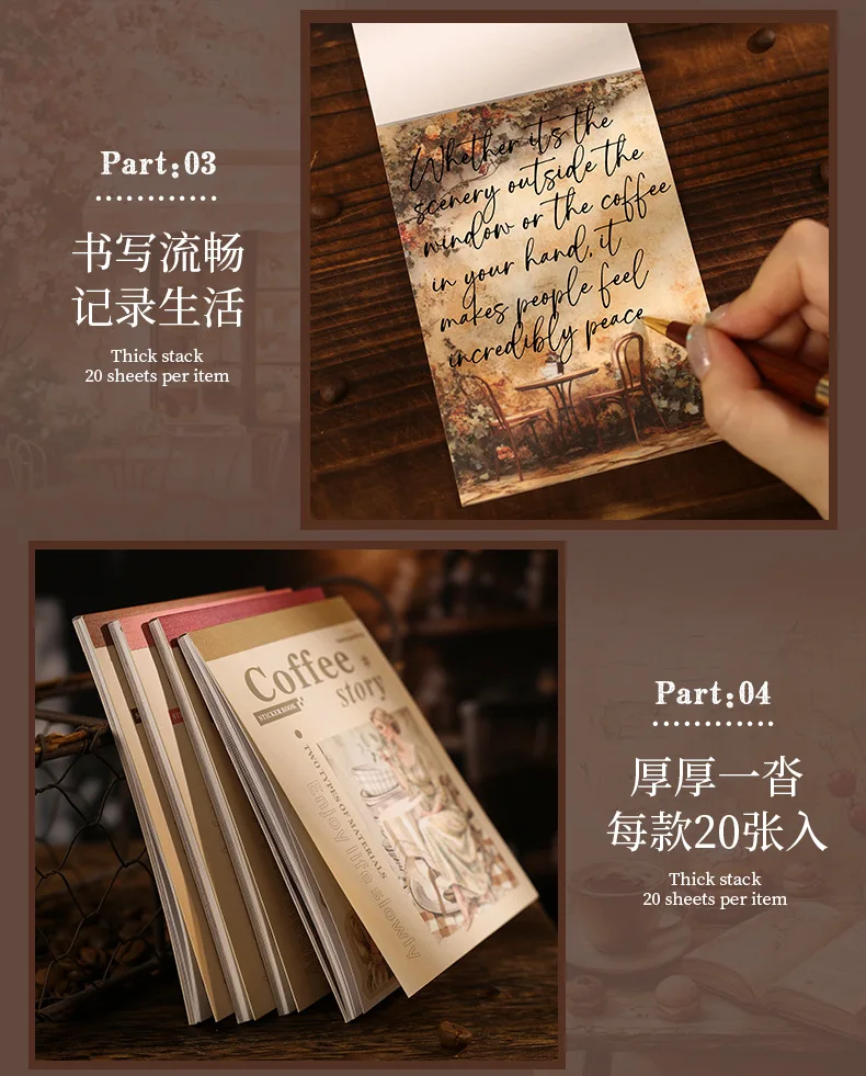 1pack/2pack 4 Styles Coffee Themed Sticker Books Café Stories Series DIY Journal Decor Materials