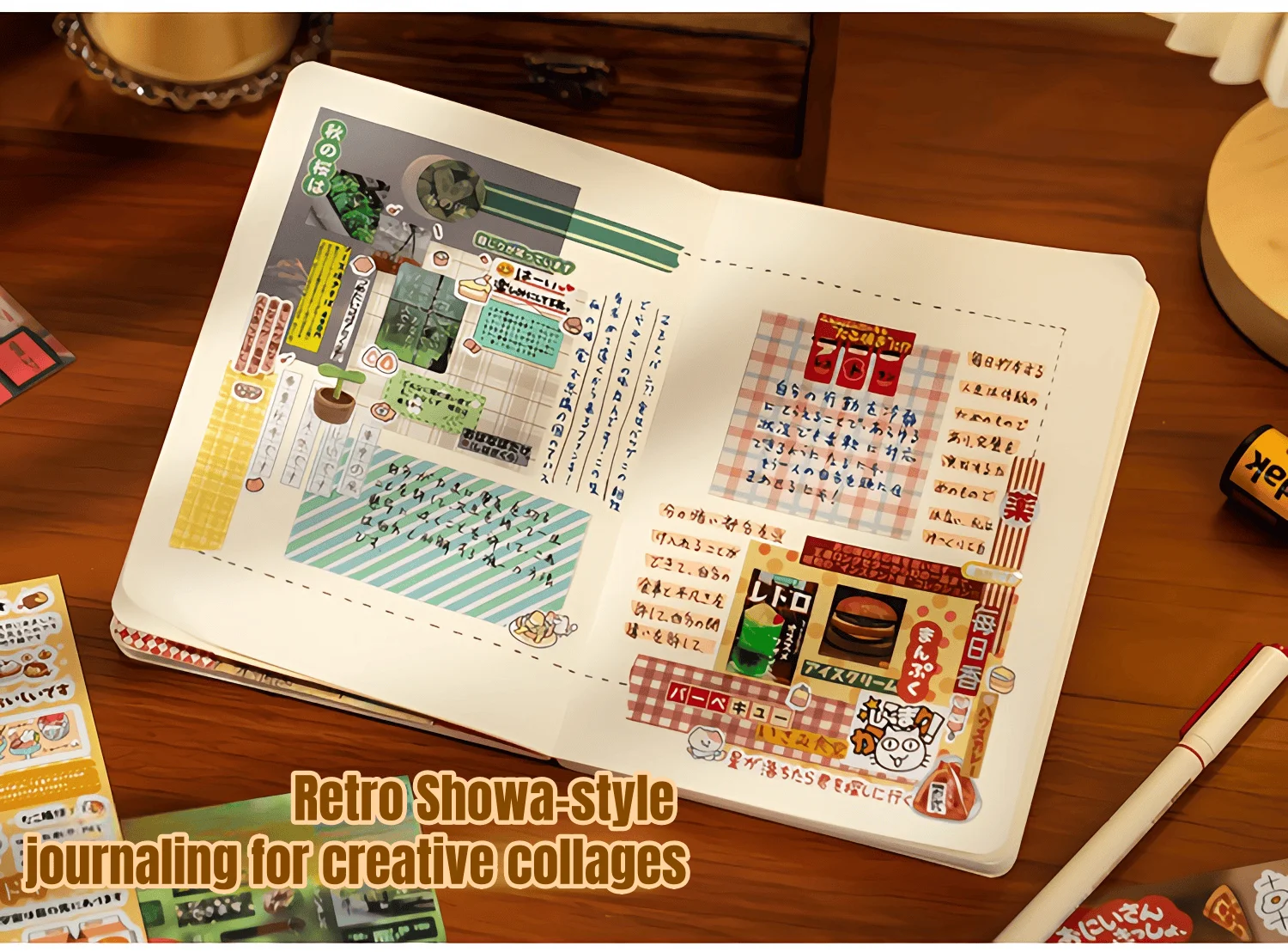 45P Die Cut Showa Retro Japanese Sticker Book β 1300+ Cute Deco Items Glossy, Glittery, & Matte Finishes - Journaling, Crafting
