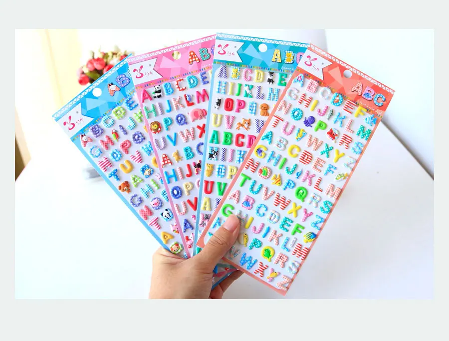 4 pcs Cartoon Animal English Letters Puffy 3D Stickers Adhesive Sticker DIY Scrapbooking Cute Stationery School Office Supplies