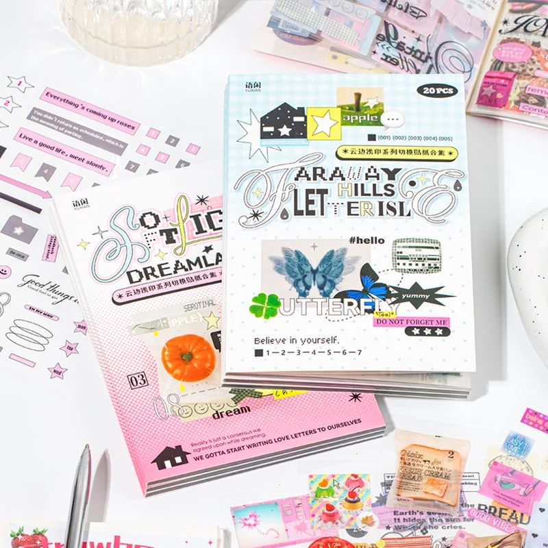 Mr. Paper Cloud’s Edge Imprint Sticker Book 20 Sheets - PET Die-Cut Craft, Ethereal Journal Decor, Creative Collage Material