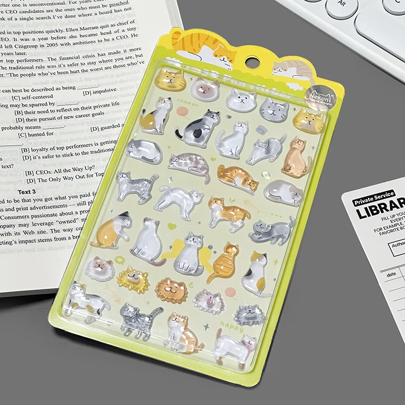 Korean Import Original NEKONI Cartoon Animals Panda Cats 3D Relief Stickers Scrapbooking Diy Journal Cute Stationery Sticker