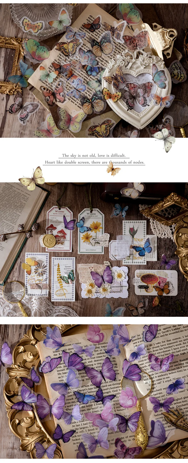 40pcs/pack Nature Series Retro Colorful Butterfly PET Stickers Literary Journal Album Notebook DIY Decoration