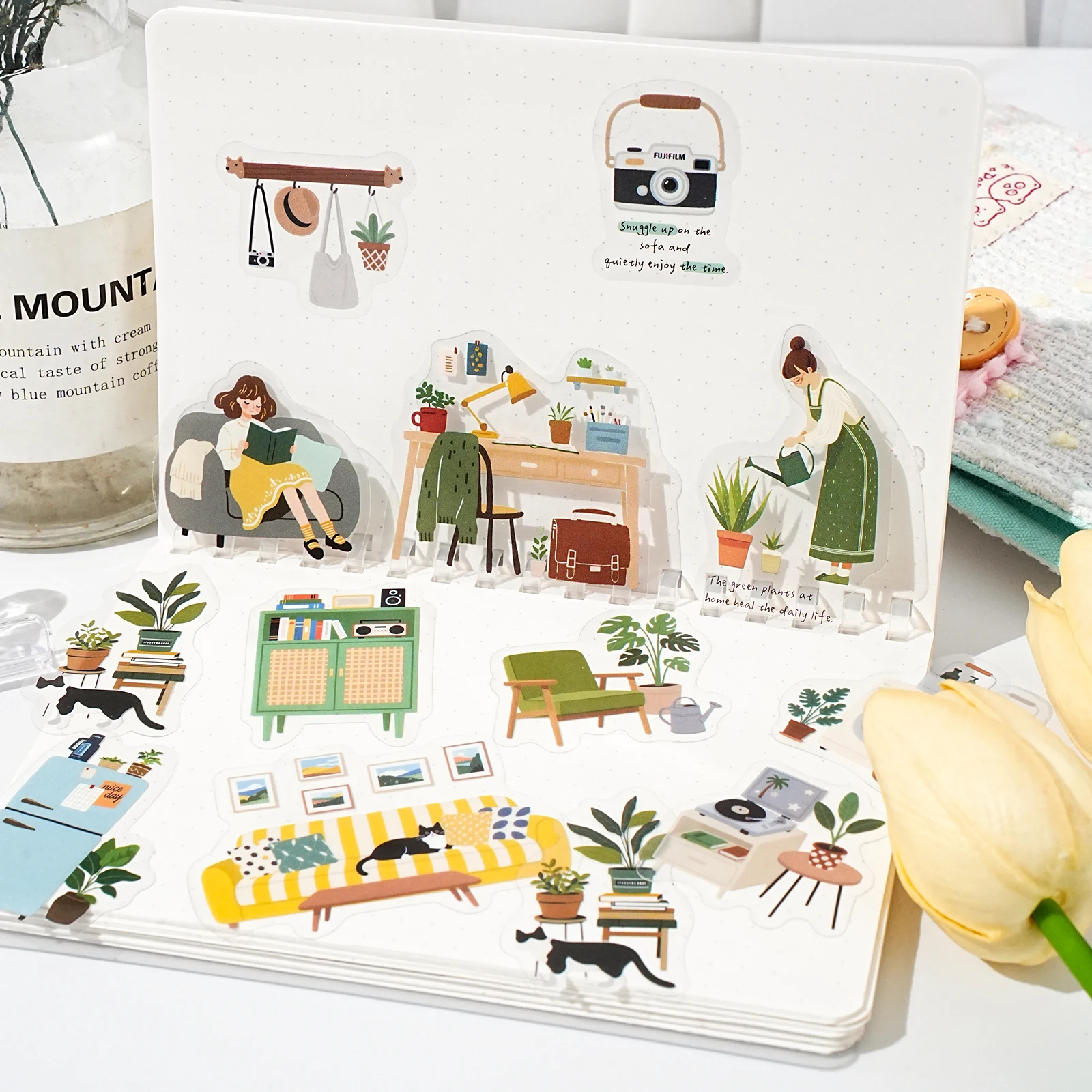 Etori Life Brighten Your Daily Series Korean-Style Ins Character Life Cute Pattern Stickers for Decorating Laptops, Phone Cases, Suitcases, Water Bottles, Photo Albums, Poster Albums, Student Stationery Decorations, Children's Stickers, Small Gifts, Special-Shaped Die-Cutting, Easy to Carry