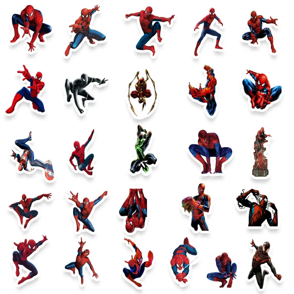 HOT 50pcs Cartoon Cool SpiderMan Stickers DIY Skateboard Fridge Motorcycle Luggage PVC Waterproof Sticker Kids Toy Gift
