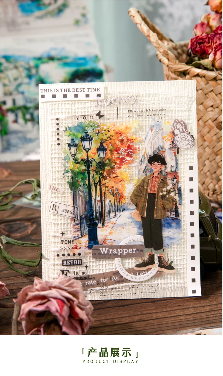 80mm * 2m/roll World Landscape Corner PET Die cut Stickers Art Handbook Collage DIY Scrapbook Diary Material Sticker Mask Tape