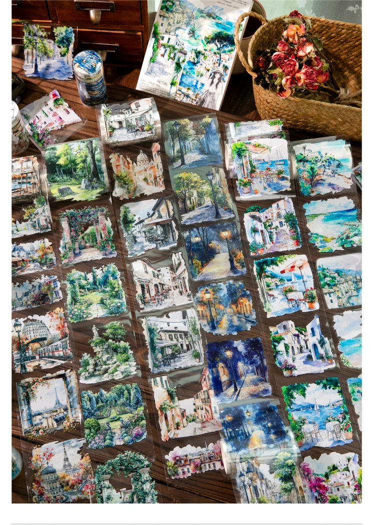 80mm * 2m/roll World Landscape Corner PET Die cut Stickers Art Handbook Collage DIY Scrapbook Diary Material Sticker Mask Tape