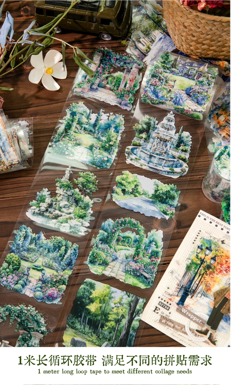 80mm * 2m/roll World Landscape Corner PET Die cut Stickers Art Handbook Collage DIY Scrapbook Diary Material Sticker Mask Tape