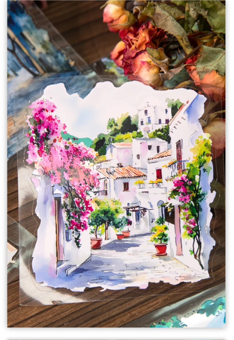 80mm * 2m/roll World Landscape Corner PET Die cut Stickers Art Handbook Collage DIY Scrapbook Diary Material Sticker Mask Tape
