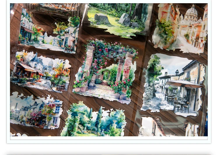 80mm * 2m/roll World Landscape Corner PET Die cut Stickers Art Handbook Collage DIY Scrapbook Diary Material Sticker Mask Tape
