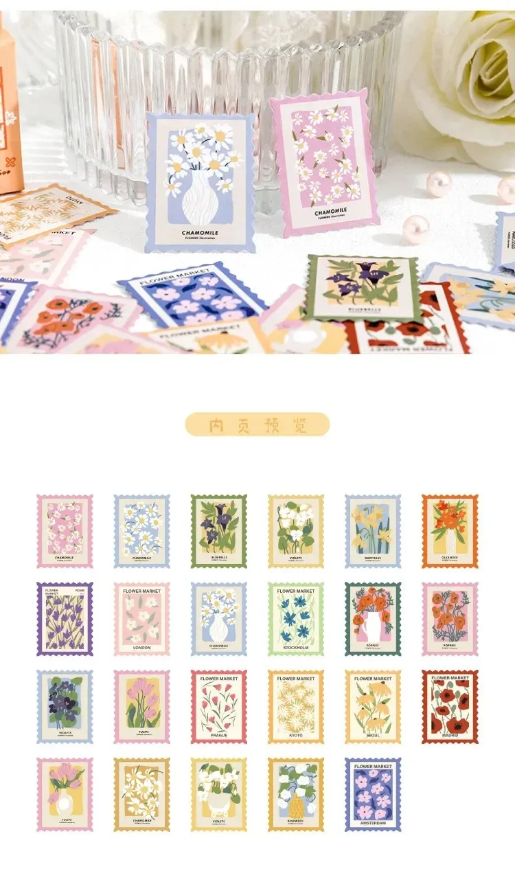 45Pcs/Box Vintage Flower Series Stickers Scrapbooking Daily Planner Kawaii Sticker DIY Notebook Stationery School Supplies
