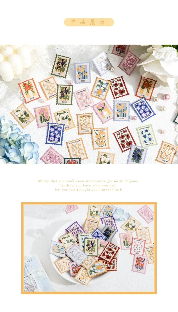 45Pcs/Box Vintage Flower Series Stickers Scrapbooking Daily Planner Kawaii Sticker DIY Notebook Stationery School Supplies