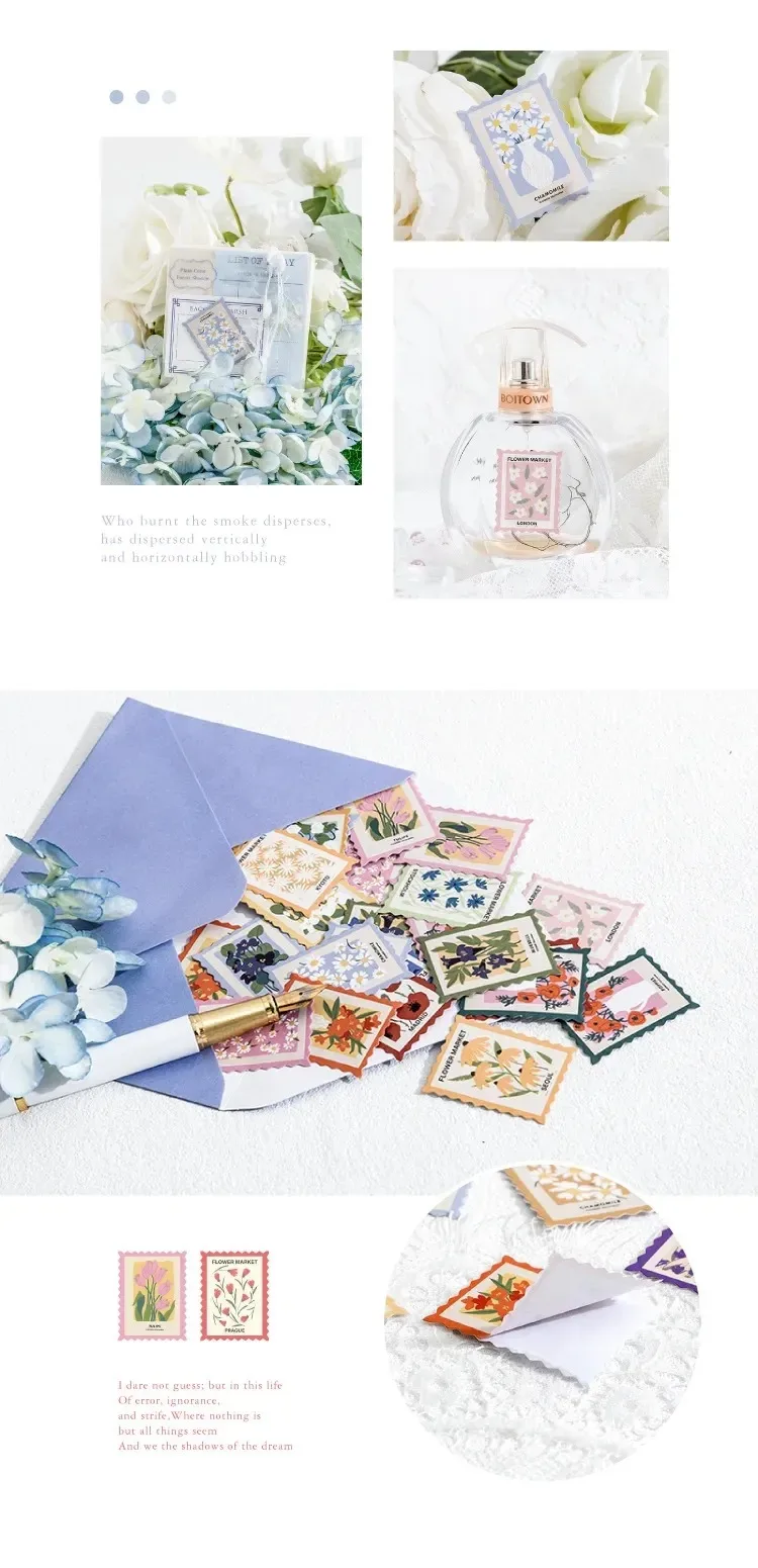 45Pcs/Box Vintage Flower Series Stickers Scrapbooking Daily Planner Kawaii Sticker DIY Notebook Stationery School Supplies