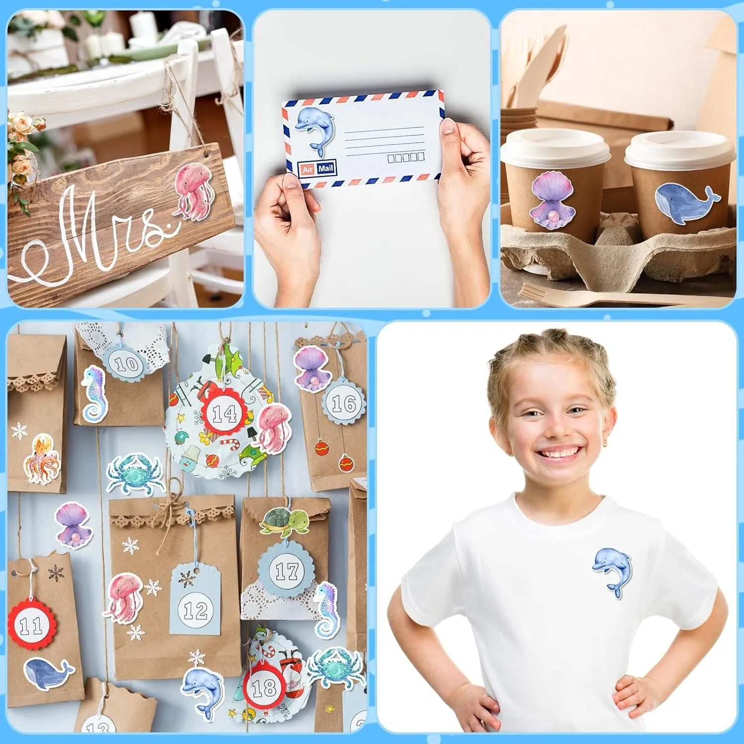 500Pcs /1 Rolls 2.5cm/1inch Aliens of mMarine Animals Sticker Decoration Gift Box Sticker Label Stationery Sticker